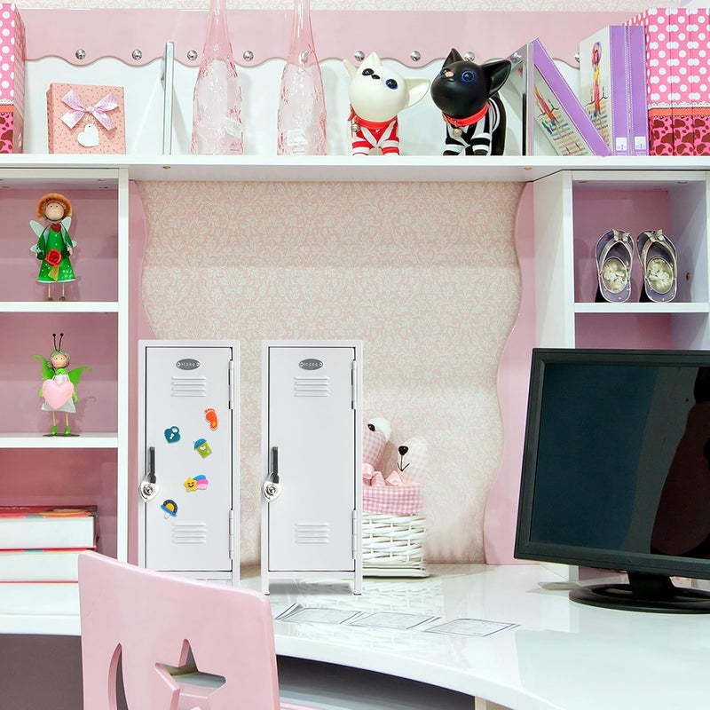 Vercraft 12 Pcs Mini Locker 10.8 Inch Miniature Storage with Lock and 2 Keys Small Cute Functional Locker for Desktop Bedroom Home Office(White,Animal) - Image 2